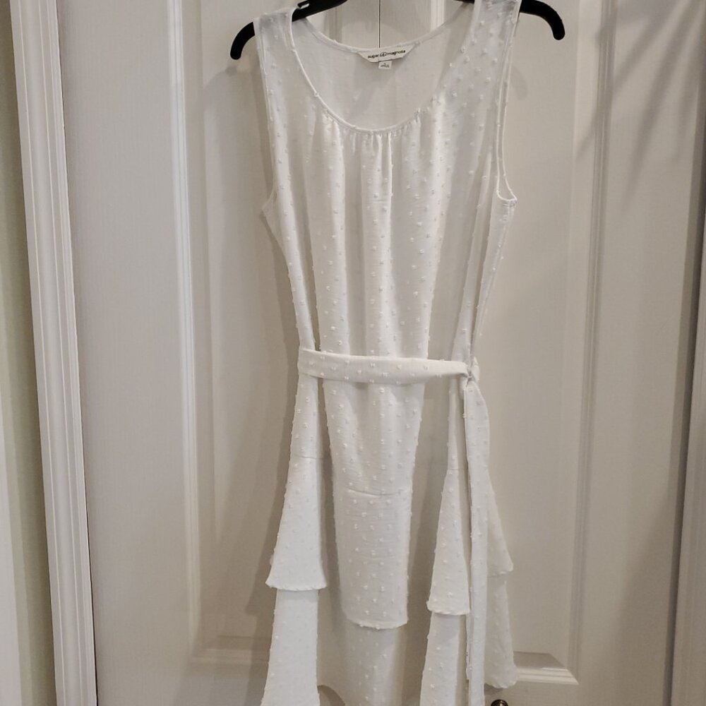 Cute Sugar Magnolia White Sleeveless Ruffled Dress - Size L